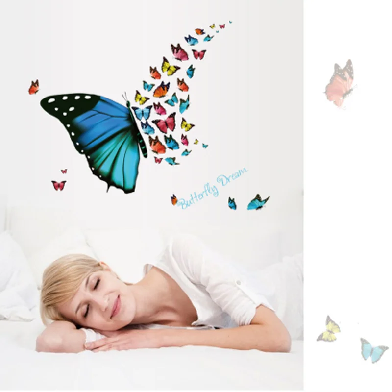 

Красочная бабочка, яркость для украшения, сделай сам, виниловый домашний декор, художественные переводки, 3D обои, наклейки на стену