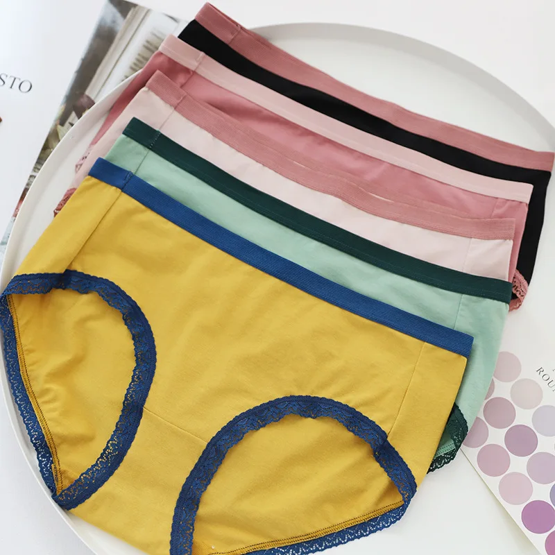 Women's Underpants Modal Underwear Ladies Cotton Antibacterial Elasticity Mid-waist Briefs Lace Colors Breathable Panties | Женская