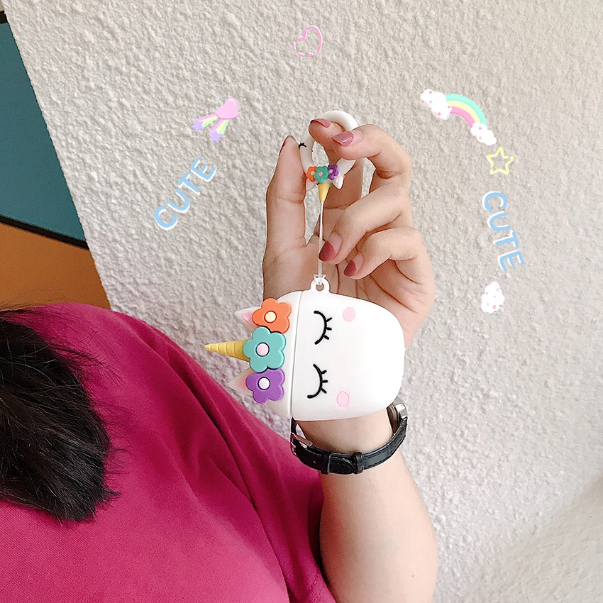 GOOYIYO-для Airpods 1 2 силиконовый чехол с единорогом Мультяшные наушники зарядным