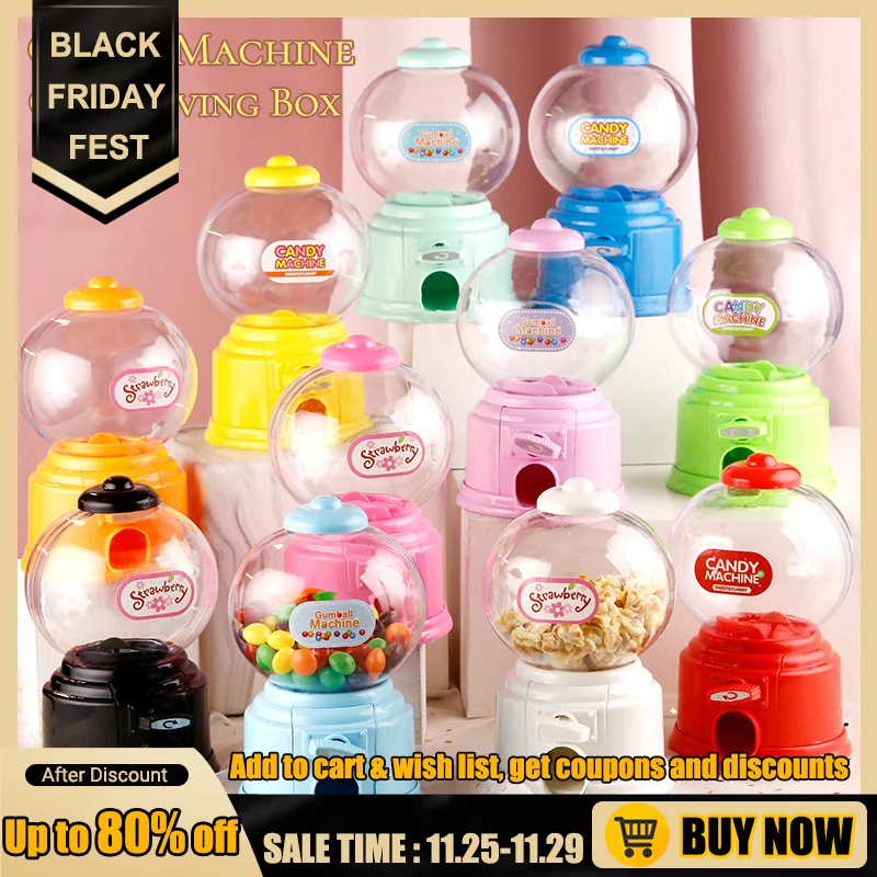 

Mini Candy Machine Piggy Bank Deposit Box Children Bank Toys Dispenser Gumball Coin Saving Box Gifts for Kids Home Decor