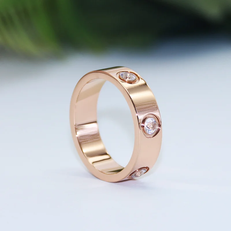 

Fashion Rose Gold Stainless Steel Ring With Stone Crystal For Girl Women Men Couple In Wedding With Cross