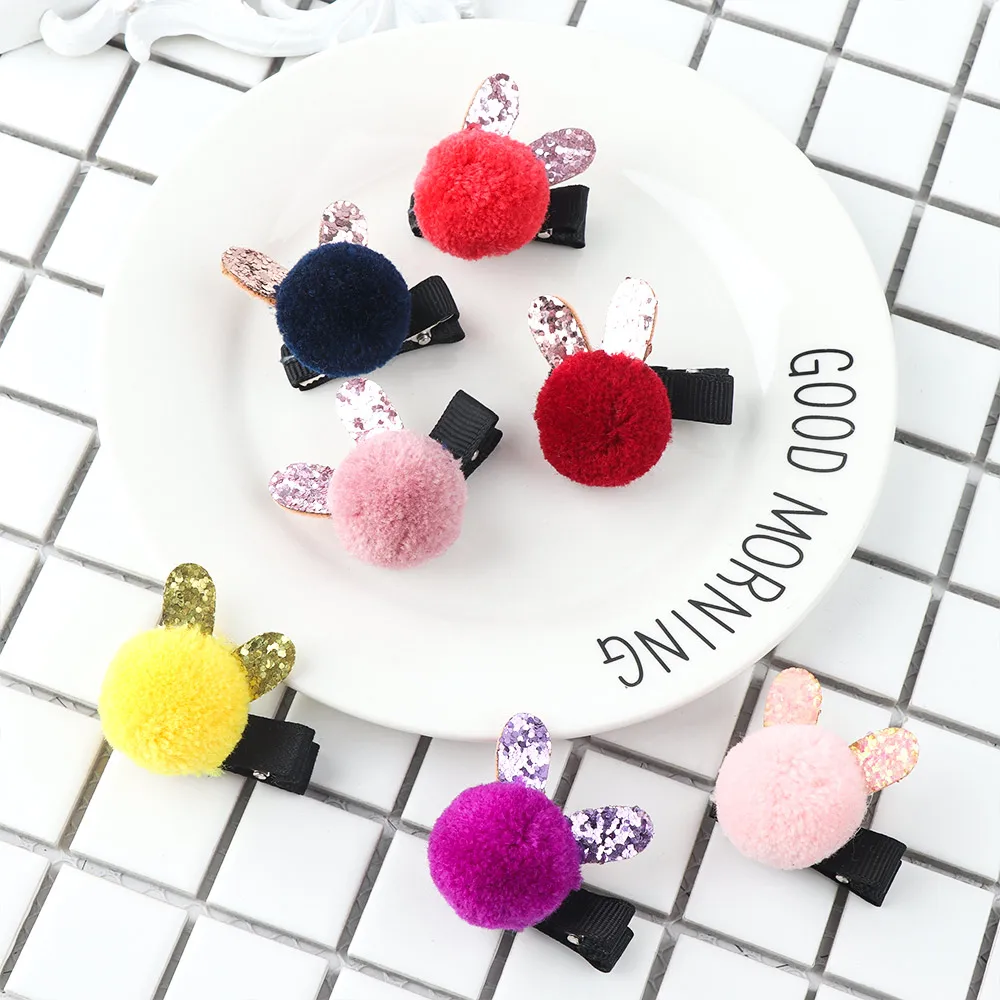 Милые заколки для волос в форме кроличьих ушей девочек детские с шерстяным