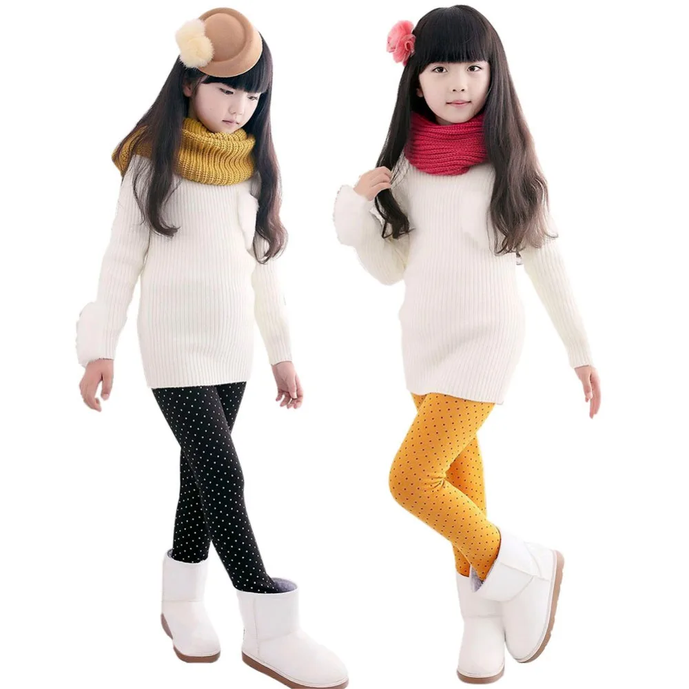 Зимние меховые леггинсы для девочек детские штаны плотные эластичные хлопковые