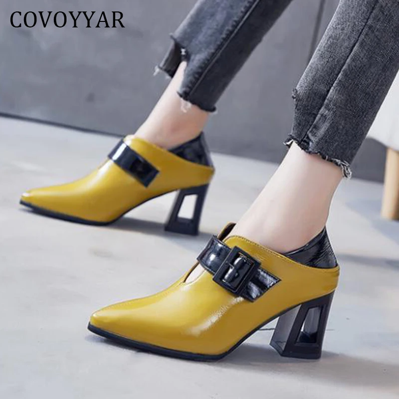 

COVOYYAR Fashion Women High Heels Fretwork Heel Lady Pumps Mixed Color Pointed Toe Ankle Boots Spring Women Shoes Mules WHH241