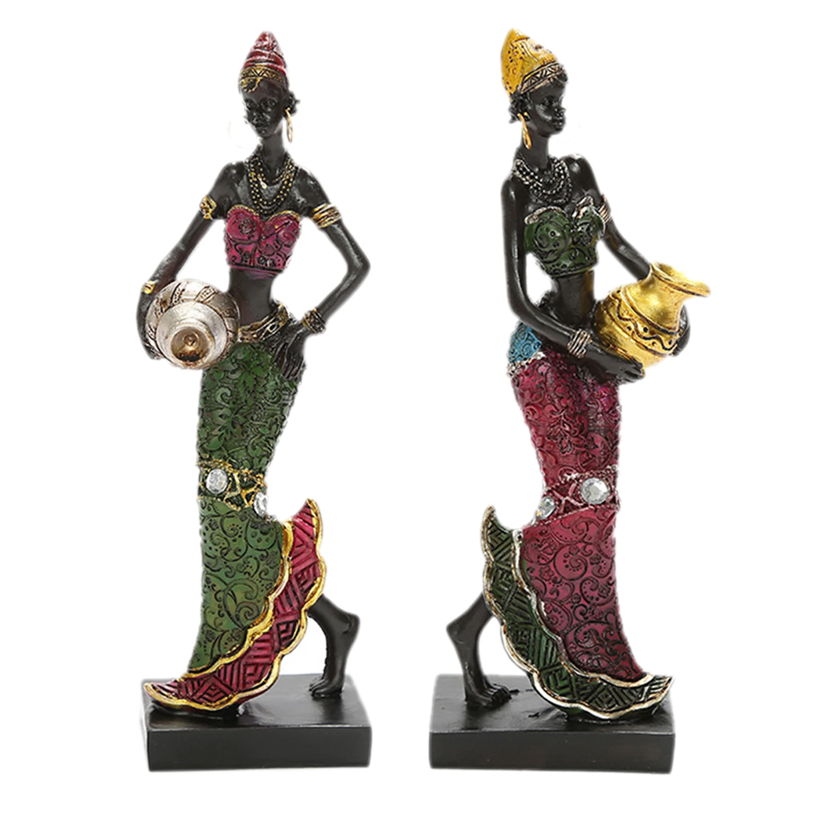 

African Figurine Tribal Lady Sculpture TV Cabinet Book Stand Decoration