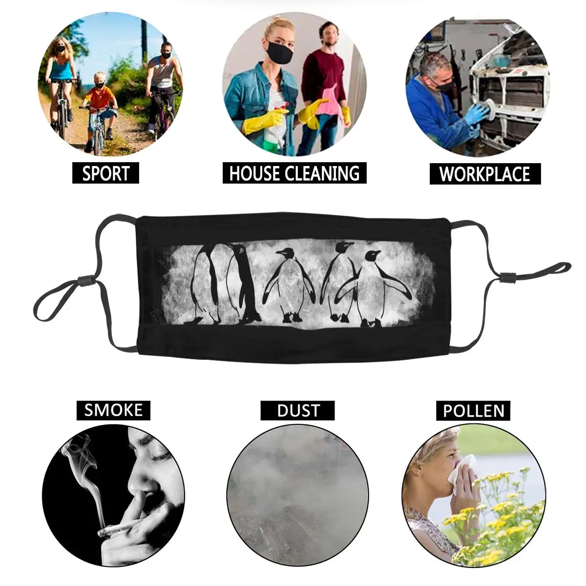 

Men Funny Penguin In The Ice Mask for Face Anti Dust Antarctica Animal Protection Respirator Reusable Mouth-Muffle