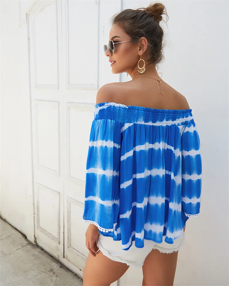 

Sexy Top Women T Shirt Stripe Blouse Off Shoulder Women Clothes 2019 Blusas Mujer De Moda