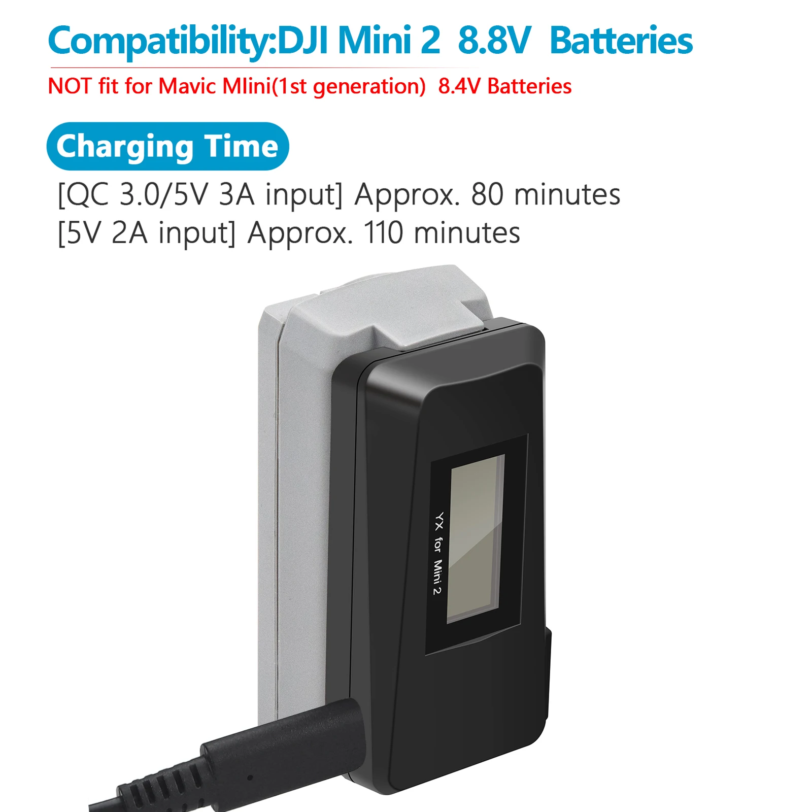 Быстрое зарядное устройство для DJI Mini 2/SE QC3.0 USB-зарядка с кабелем типа C