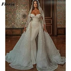 Свадебное платье, расшитое бисером, с отстегивающимся шлейфом, 2021