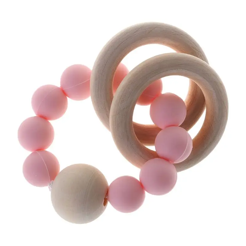 

Baby Teether Bracelet Teething Toys Chew Bite Newborn Teeth Care Beads Jewelry Pain Relief Silicone Wood Rings Infant Supplies