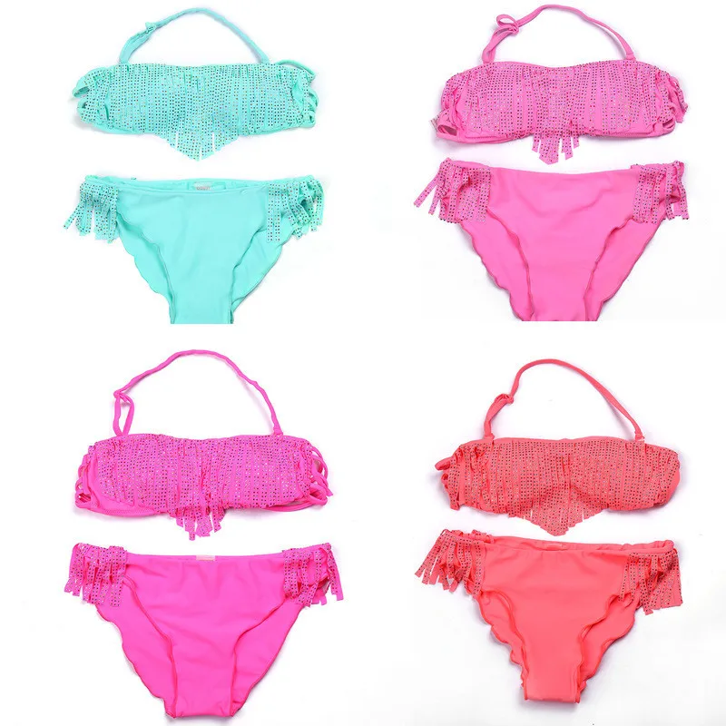 

Комплект бикини из двух предметов для девочек 7, 16 лет, 2020, летний детский купальник, детский купальник с блестками, детская одежда для купани...