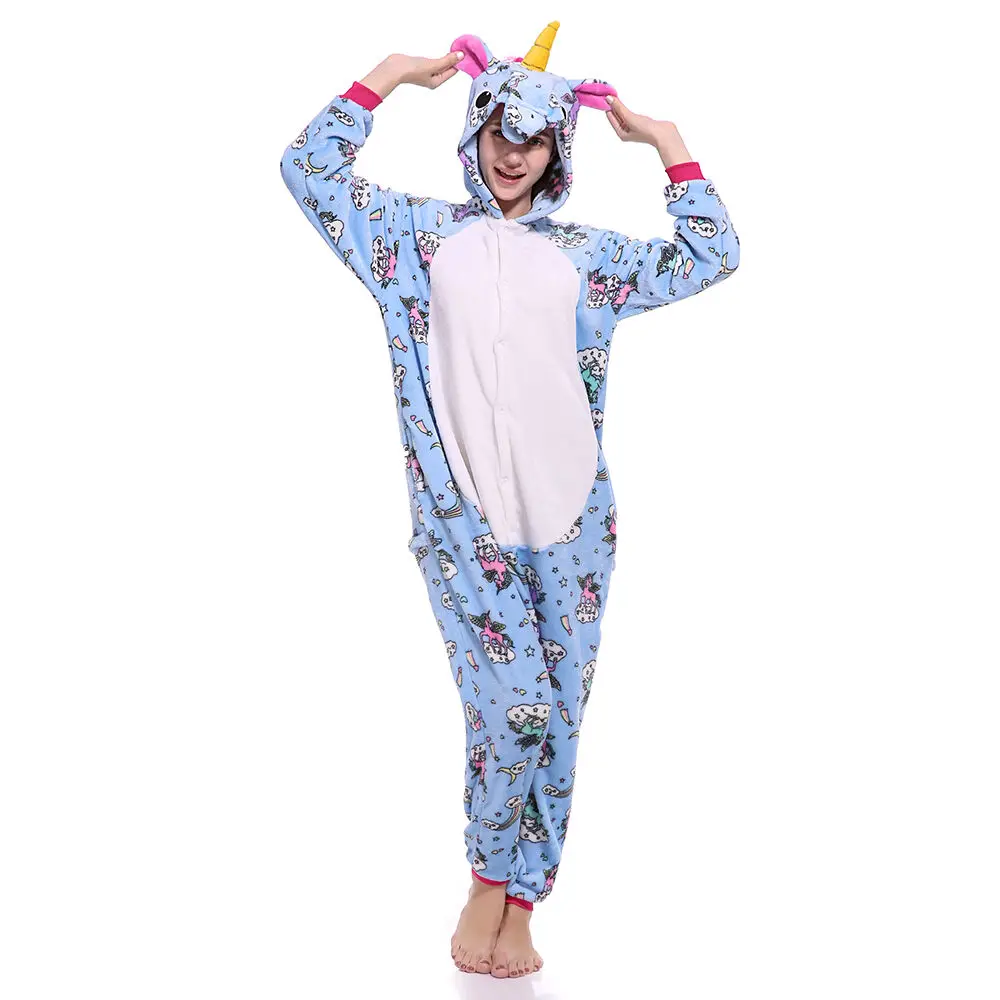 

Button Blue Pegasus Unicorn Pajama Costume Jumpsuit Hooded Kids Onesie Children Kigurumi Women Sleepwear Nightwear