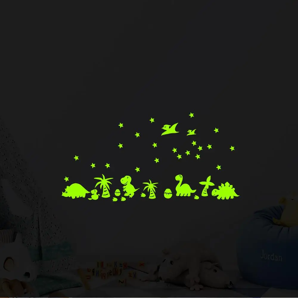 

Glow In The dark Dinosaurs Wall Decals Moon Star Decor Luminous Vinyl DIY Wall Decals For Kids Room Bedroom