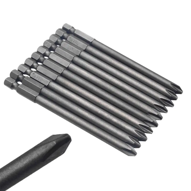 

10pcs/set Phillips Crosshead Screwdriver Bits Hex Shank 100mm Long Electric Hand Cordless Drills Professional Home Use