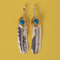 s925 sterling silver jewelry retro thai silver mens blue turquoise feather pendant sweater pendant
