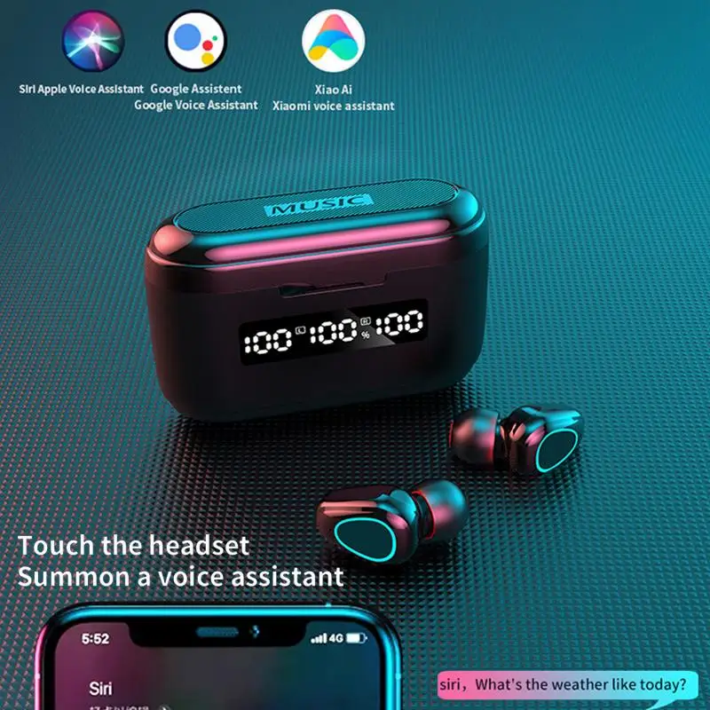 

TWS Bluetooth 5.1 Wireless Headphone Digital LED Display In-Ear Sport Earphones Music Stereo Headset Noise Reduction