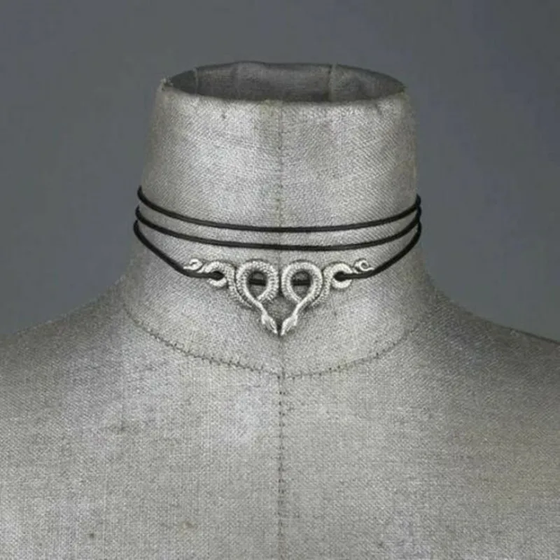 Готическое ожерелье в виде двойной змеи черная кожаная цепочка форме языческое