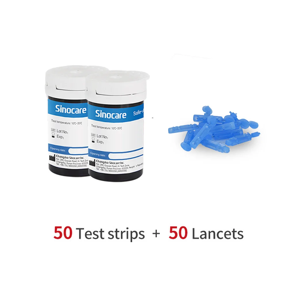 50 test strips SINOCARE Accu, глюкометр для измерения уровня сахара в& Тесты полоски и Ланцеты 50/100 шт комплект глюкометра для диабетиков измеритель уровня сахара в крови для диабетиков Тесты er - Цвет: 50 test strips