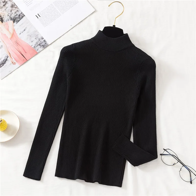 JMPRS Autumn Women Turtleneck Pullover Sweater Fashion Winter Slim Korean Knit Jumper Basic Top Soft Blouse Sueter Mujer 2021 | Женская