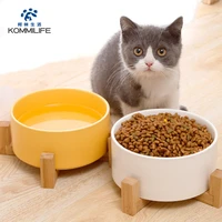 anti slip ceramic bowl for cat diameter 12 8 20cm pet dog cat bowl feeder with wood stand cat dog food bowl cat accessories
