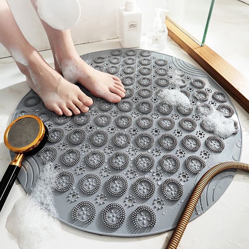 

Round Non-Slip Bath Mat Safety Shower PVC Bathroom Mat With Drain Hole Plastic Massage Foot Pad Bathroom Accessories Set