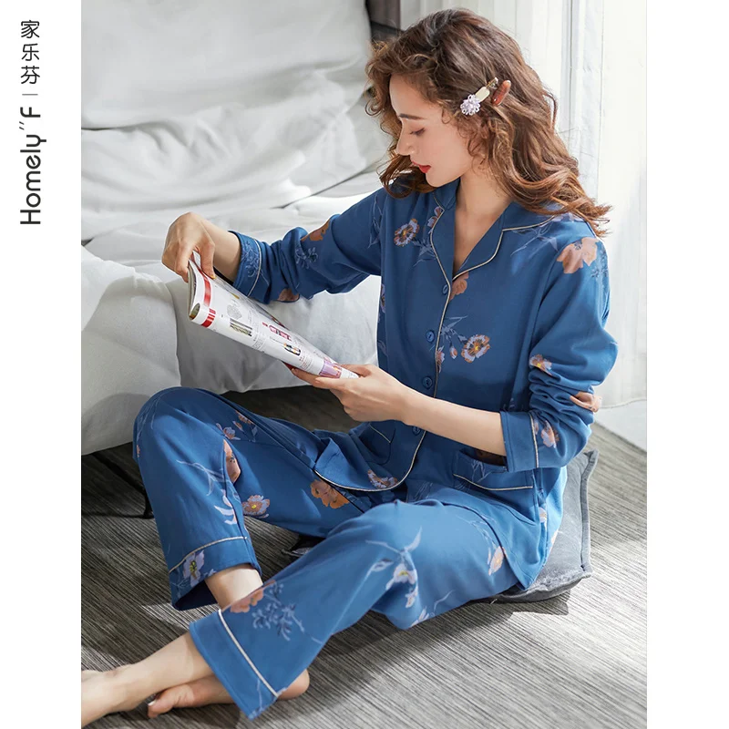 

Pajamas Women's Spring and Autumn Fall Pure Cotton Long Sleeve Home Wear Cotton Summer Thin Large Size Suit for Middle-Aged