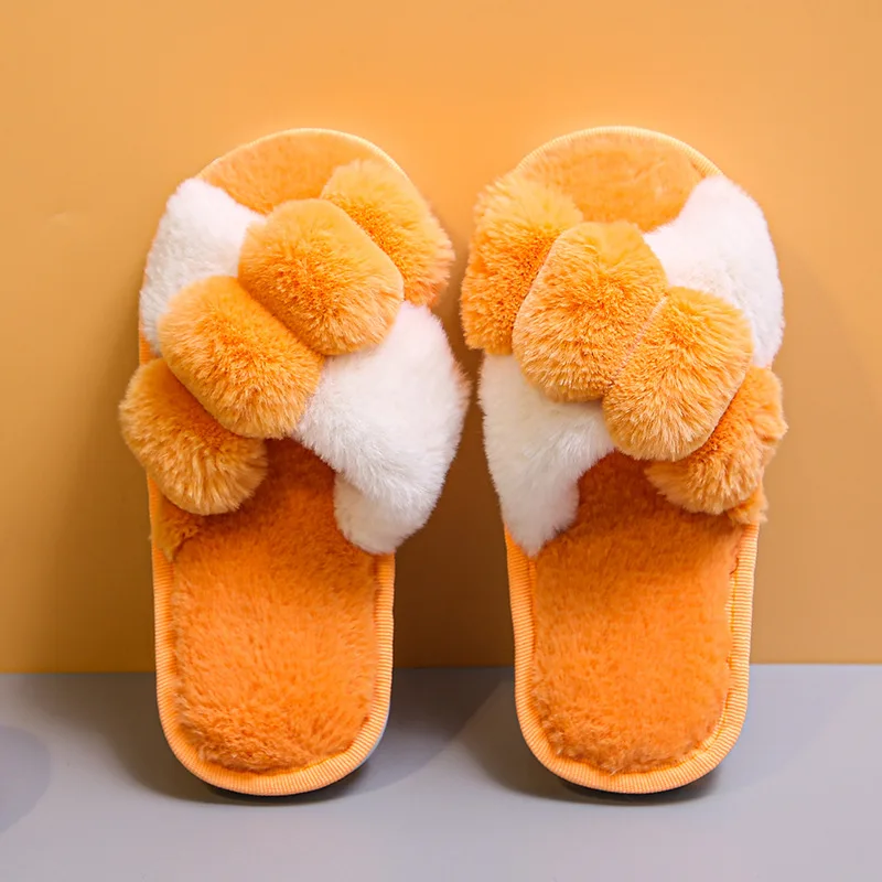 

Winter Women House Slippers 2021 New Faux Fur Fashion Warm Shoes Woman Slip on Flats Female Slides cozy home furry slipper