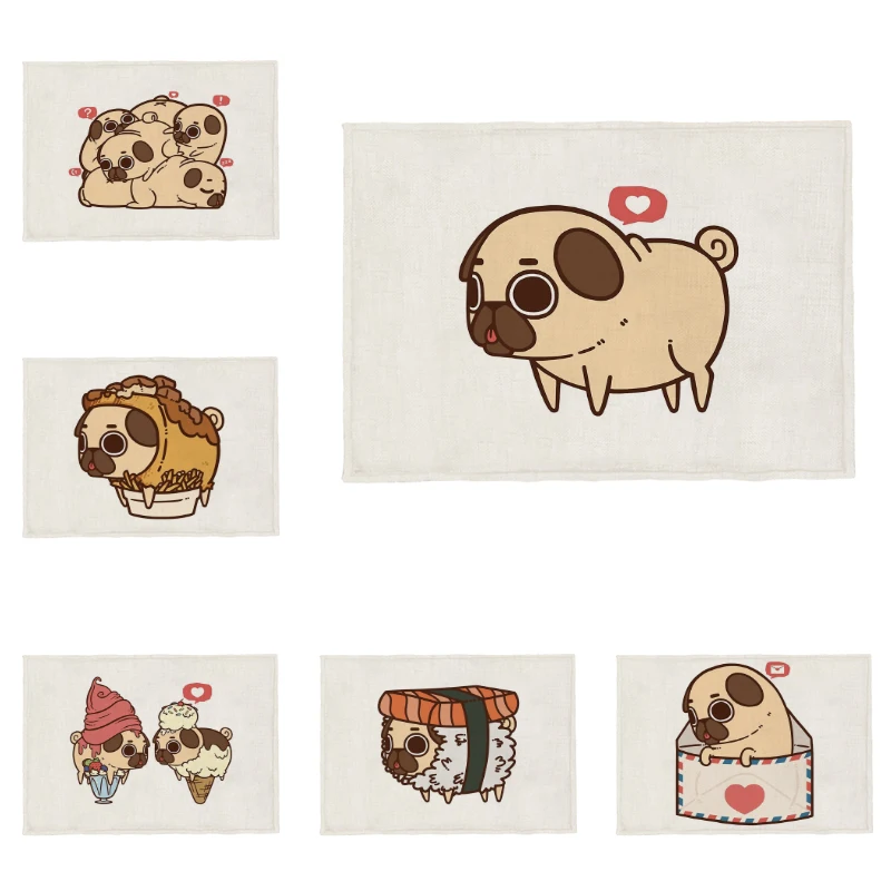 Милый мультяшный стол для мопса и еды подстилка пиццы картофеля бургеров курицы