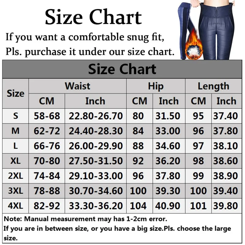 

Women Plus Size Winter Warm Pants Duck Down Velvet High Waist Skinny Formal Black Work Trousers Streetwear Joggers