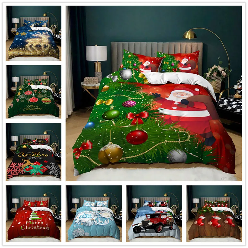 Пододеяльник из микрофибры с принтом Санта-Клауса и оленя | Дом сад