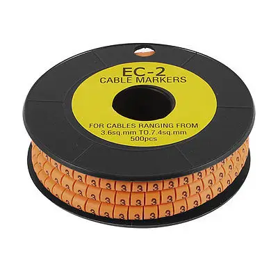 500Pcs EC-2 Orange Label 3.6-7.4mm2 Wire Cable Markers Arabic Numerals 3 | Обустройство дома