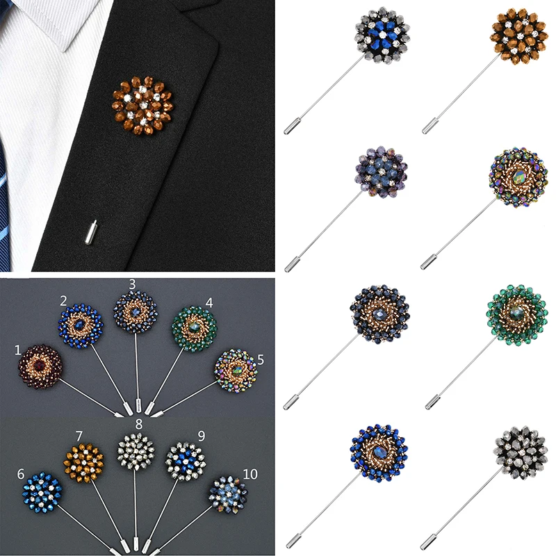Модная мужская брошь в форме цветка с отворотом кристаллами для костюмов