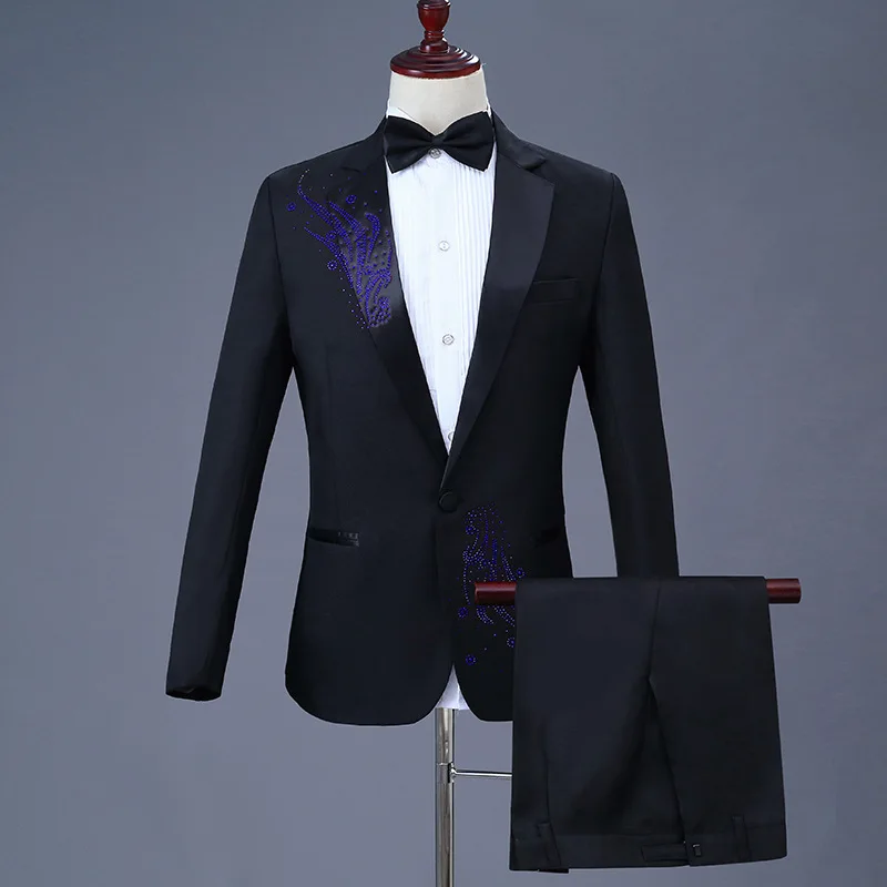 

Diamond Floral Suit Men 2019 Men Suits for Wedding Men Tuxedo Suit Mens Suits 3 Piece with Bow Tie Choir Stage Costume Homme 4XL