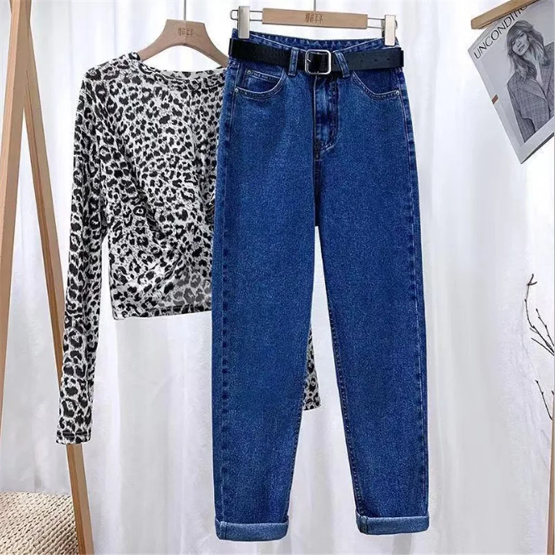 

Women's Straight Loose Jeans Female Students Autumn Slim High Waist Nine Point Harlan Radish Pants