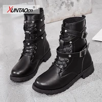 women motorcycle boots fashion spring lady vintage combat army punk goth ankle shoes women biker pu short boots female