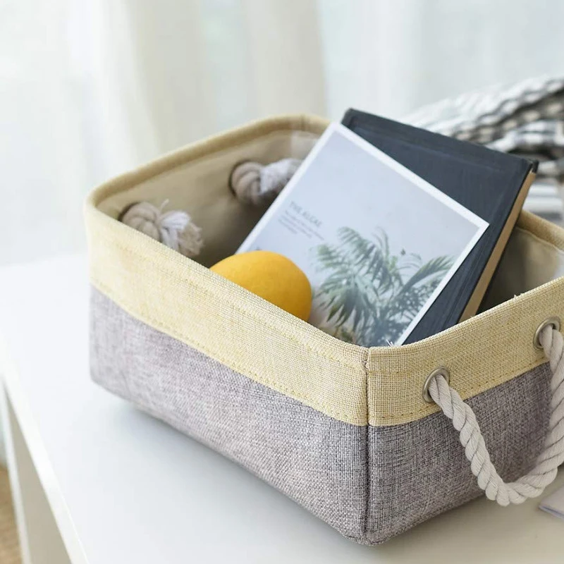 

Foldable Storage Basket with Strong Cotton Rope Handle, Collapsible Storage Bins Set Works As Baby Storage 6Pack