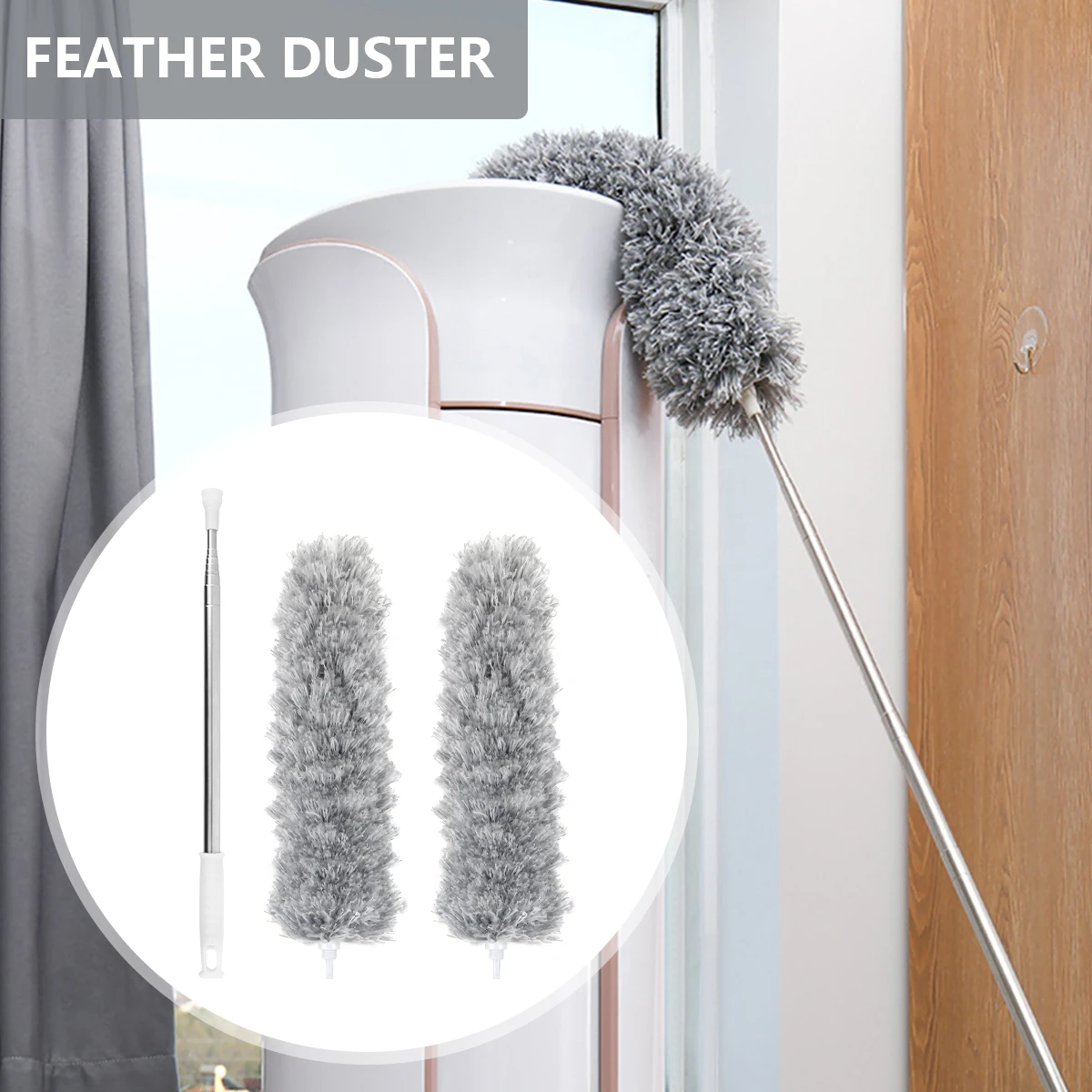 

Extendable Feather Duster Bendable Microfiber Duster Stainless Steel Extension Pole Up to 110'' Washable Cobweb Brush Static