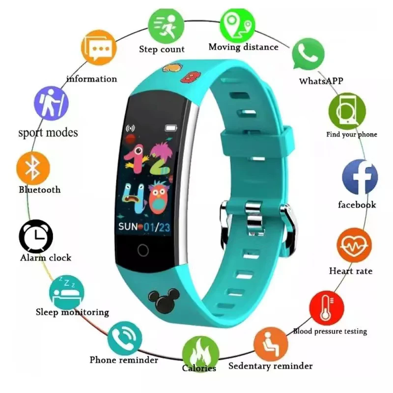 

Smart Bracelet Health Fitness Sport Tracker Kids Smartwatch Monitoring Heart Rate Blood Oxygen Outdoor Exercise Pedometer Clock