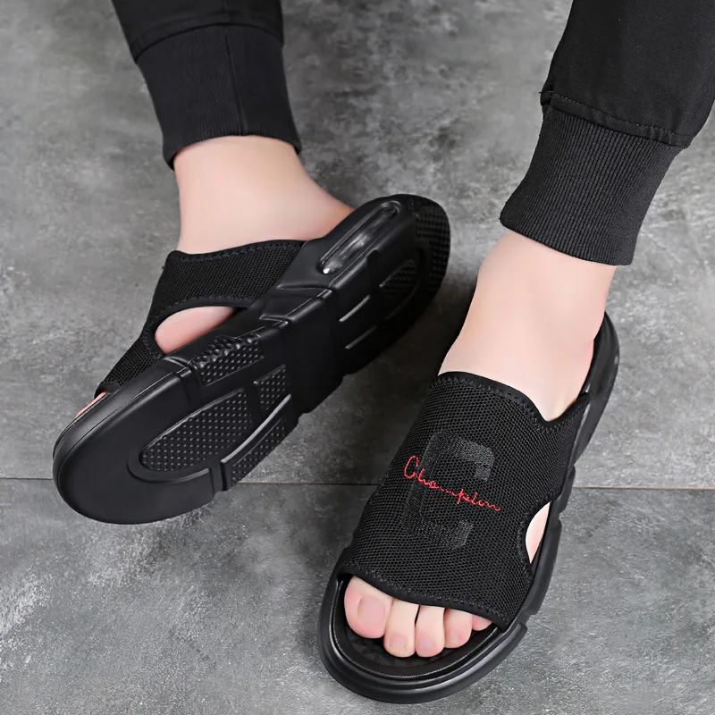 2020 Mens Shoes Air Mesh Cushion Slip On Designer Sandals Summer Men Beach Rome Gladiator Black Soft | Обувь