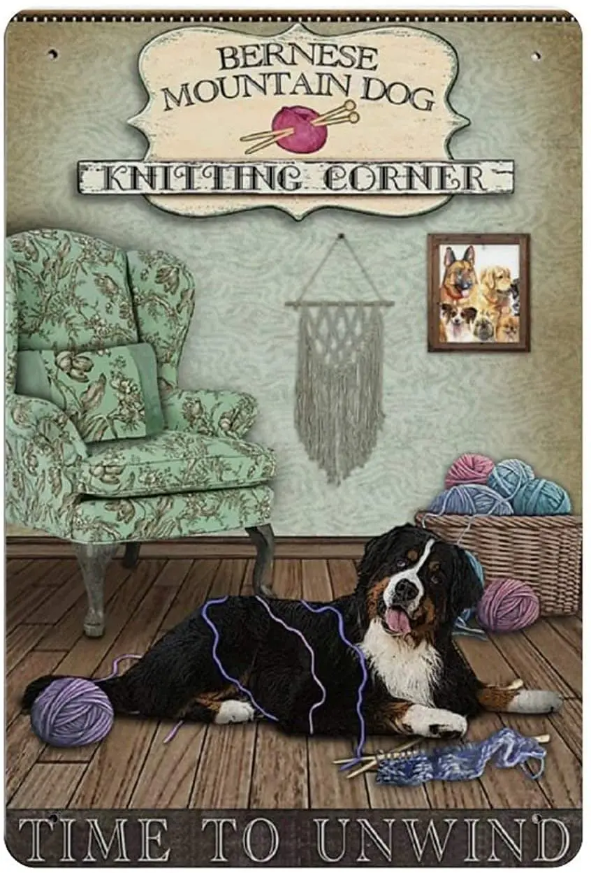

LZNANG Metal Tin Sign Wall Decor 8 x 12 Inches Knitting Corner Time to Unwind Funny Vintage Tin Sign Wall Plaque Poster