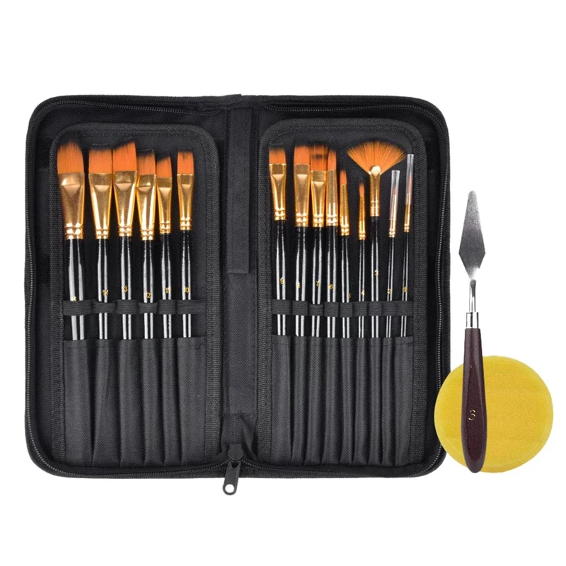 15 шт. нейлоновые кисти для рисования с чехлом гуаши акрила масла и