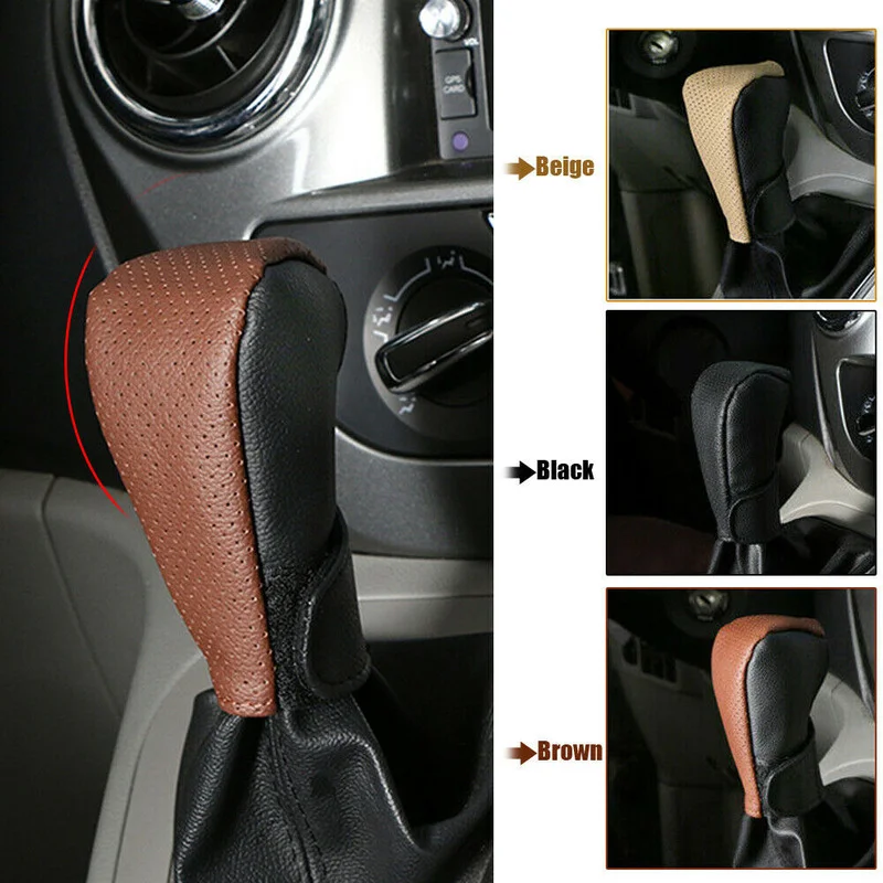 

1Pc Car Gear Shift Knob Cover Protector Universal PU Leather Non-Slip Car Handbrake Protector Car Interior Universal Accessories