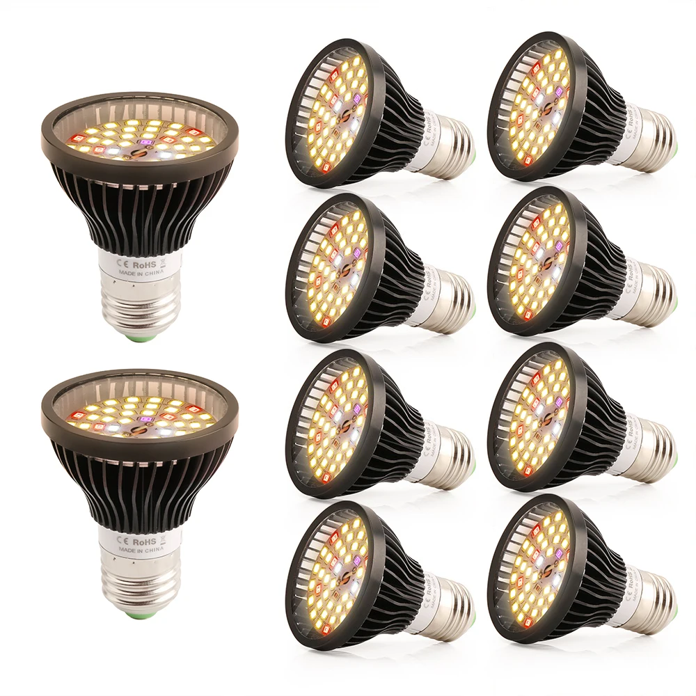 10pcs/lot 56 Led Grow Light Bulb E27 Full Spectrum Fito Lamps For Seeds Cultivation Flowers Indoor Plants Growth Lighting