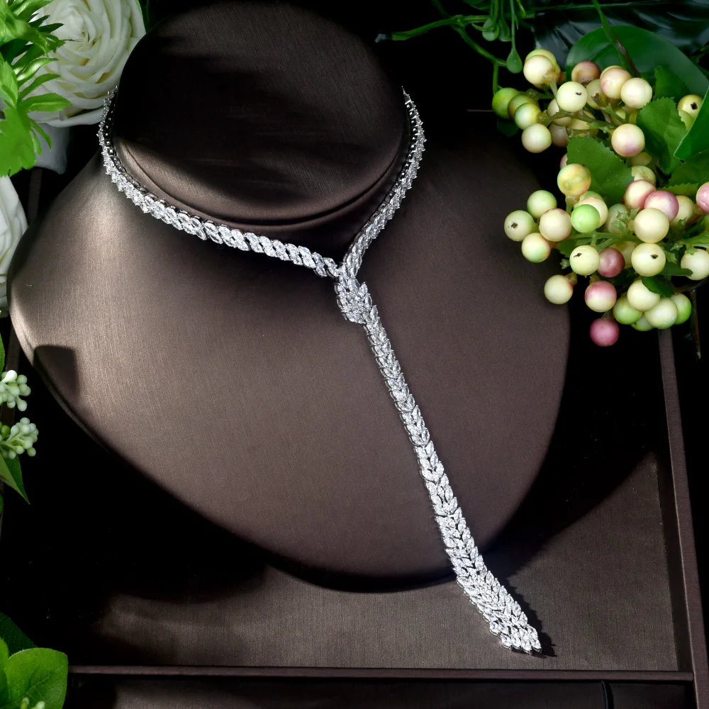 Модное Длинное Ожерелье HIBRIDE роскошный комплект ювелирных изделий с кубическим