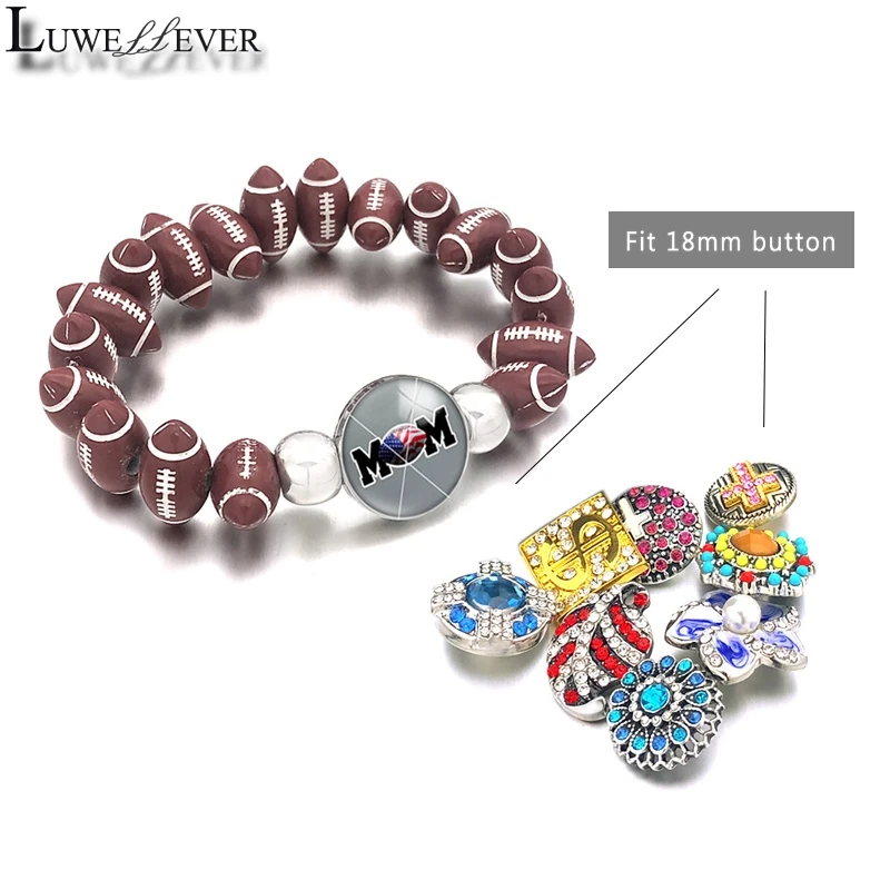 Баскетбол американские футбольные Бейсбол нить браслет 007 18 мм кнопки акриловый