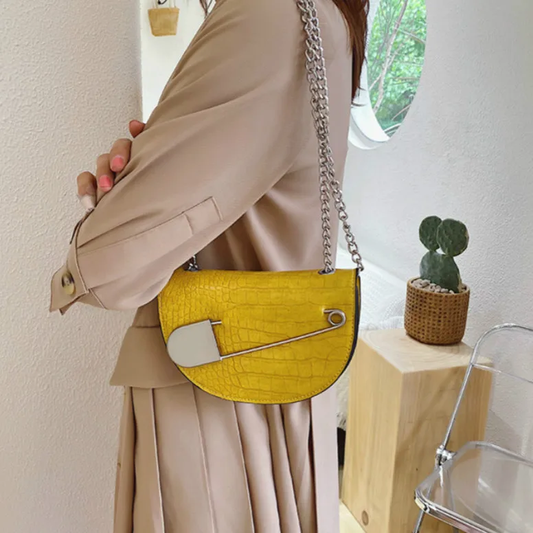 

PU Leather Small Saddle Bag For Women 2020 New Crossbody Bag Female Messenger Shoulder Bags Summer Purses and Chain Bag D334