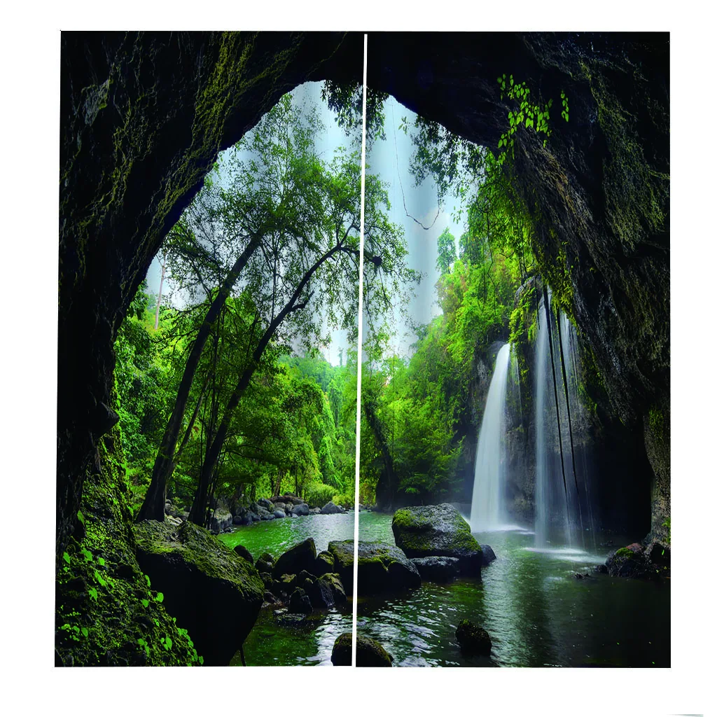 

High Quality Curtain Cave Waterfall Living Room Bedroom Photo Curtains 3D Simple Curtain Blackout Pink