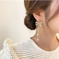 925 silver french retro baroque pearl earrings for women bow long tassel earrings princess court style femininity gift for girls
