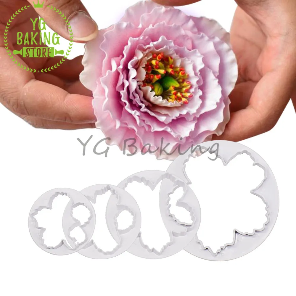 4pcs/Set Peony Flower Petal Shape Cutter Fondant Cake Sugar Paste Icing Cutting Tool Baking Accessories |