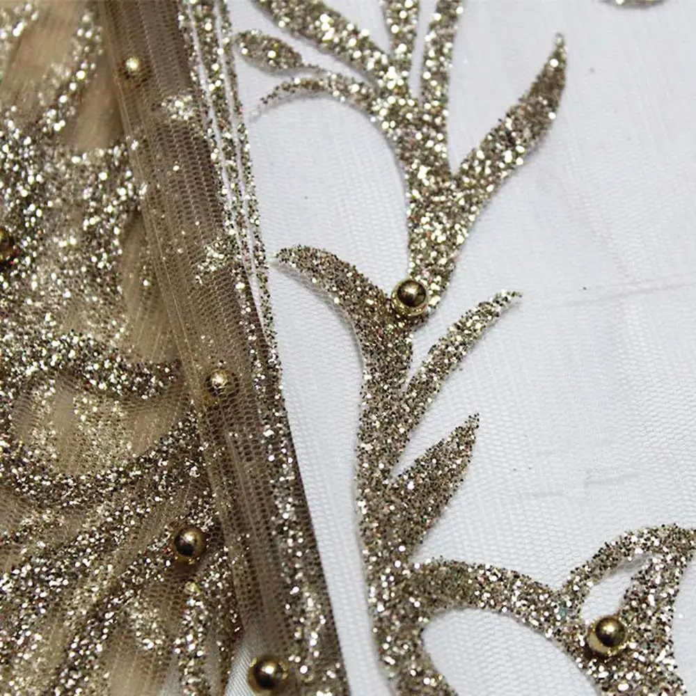 5 ярдов элегантная кружевная ткань из розового золота с бусинами для женского